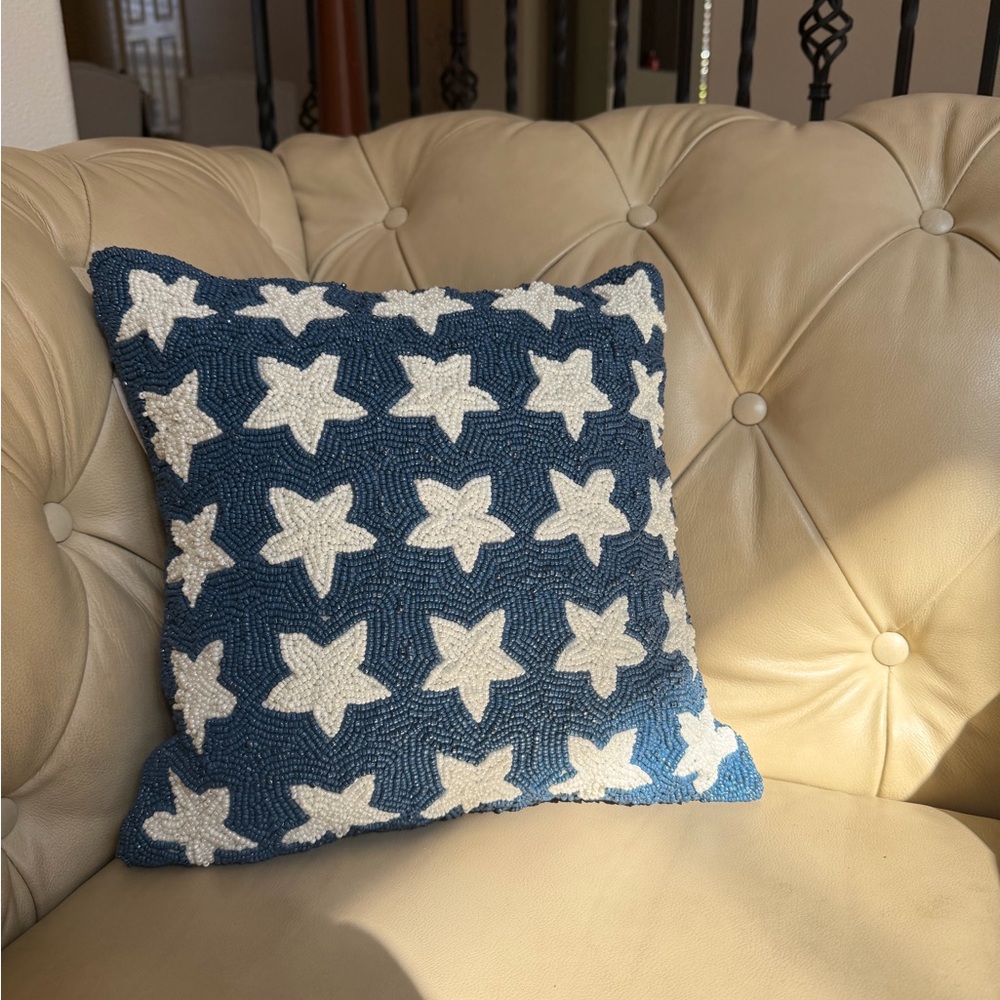 Blue and White Star Accent Pillow